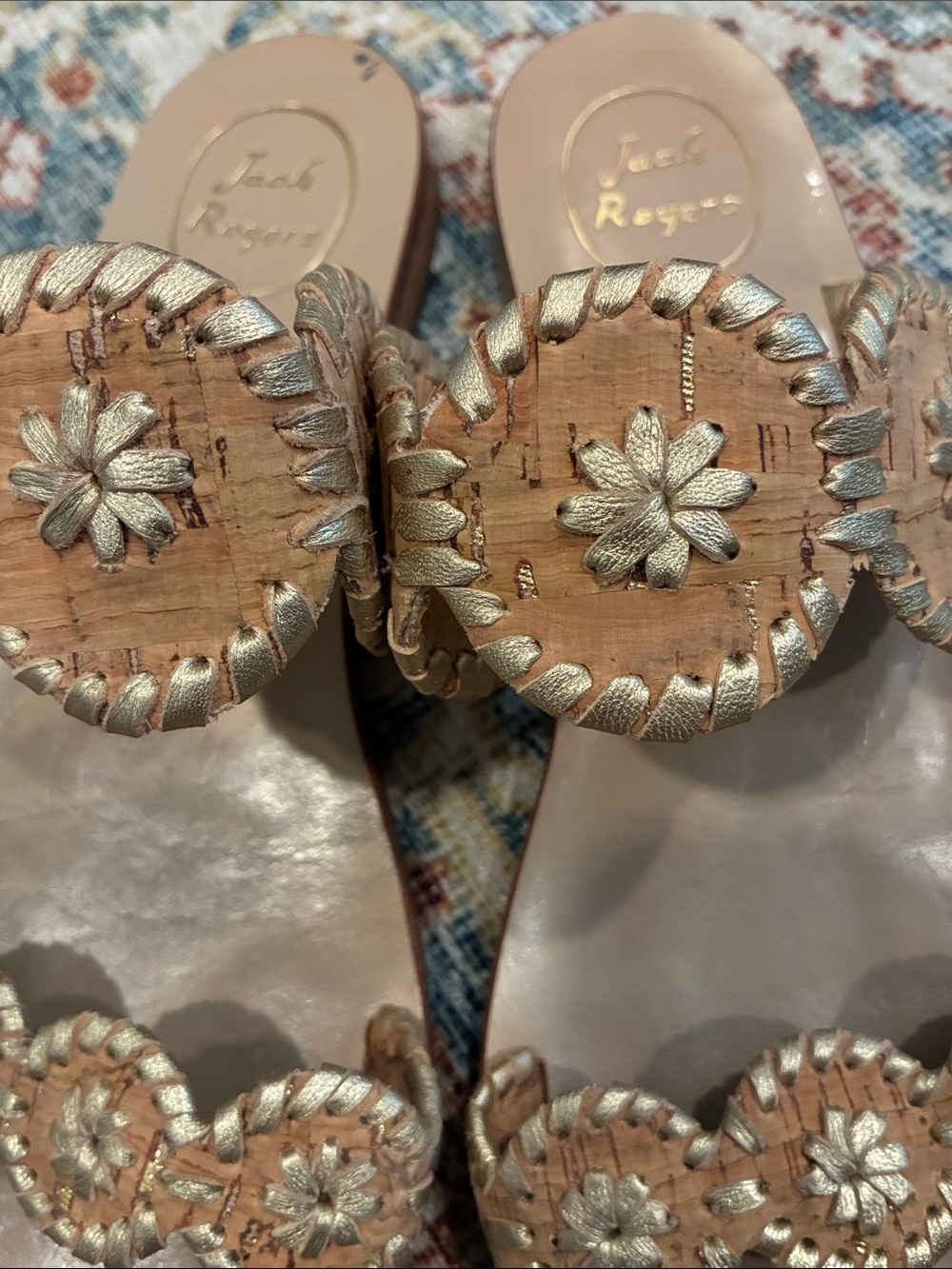 Jack Rogers "Lauren" Cork with Metallic Gold Medallion Slide Sandals size 9 - Picture 3 of 8